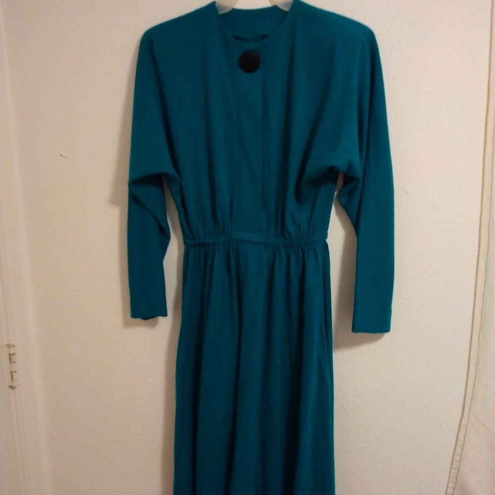 Wool Blue green Winter Dress ** MIDI Dress***